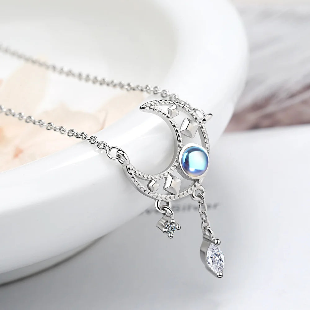 Collier Pendentif Lune avec Crystal