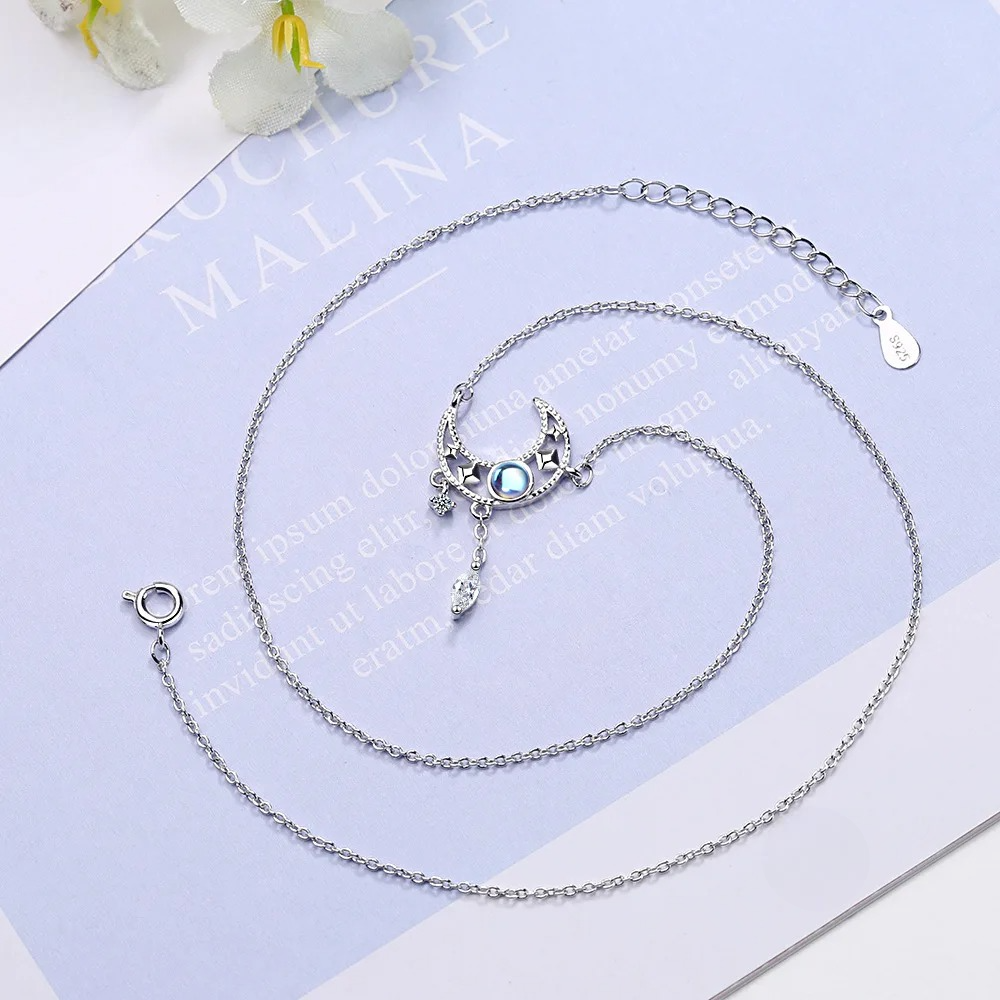 Moon Pendant Necklace with Crystal