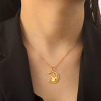 Gold Cat Moon Pendant Necklace