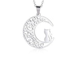Silver Cat Moon Pendant Necklace