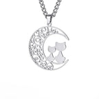 Silver Cat Moon Pendant Necklace