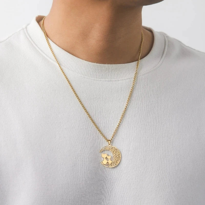 Gold Cat Moon Pendant Necklace