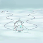 Moon Pendant Necklace with Zircon and Cat
