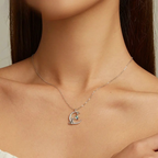 Moon Pendant Necklace with Zircon and Cat