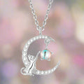 Moon Pendant Necklace with Zircon and Cat