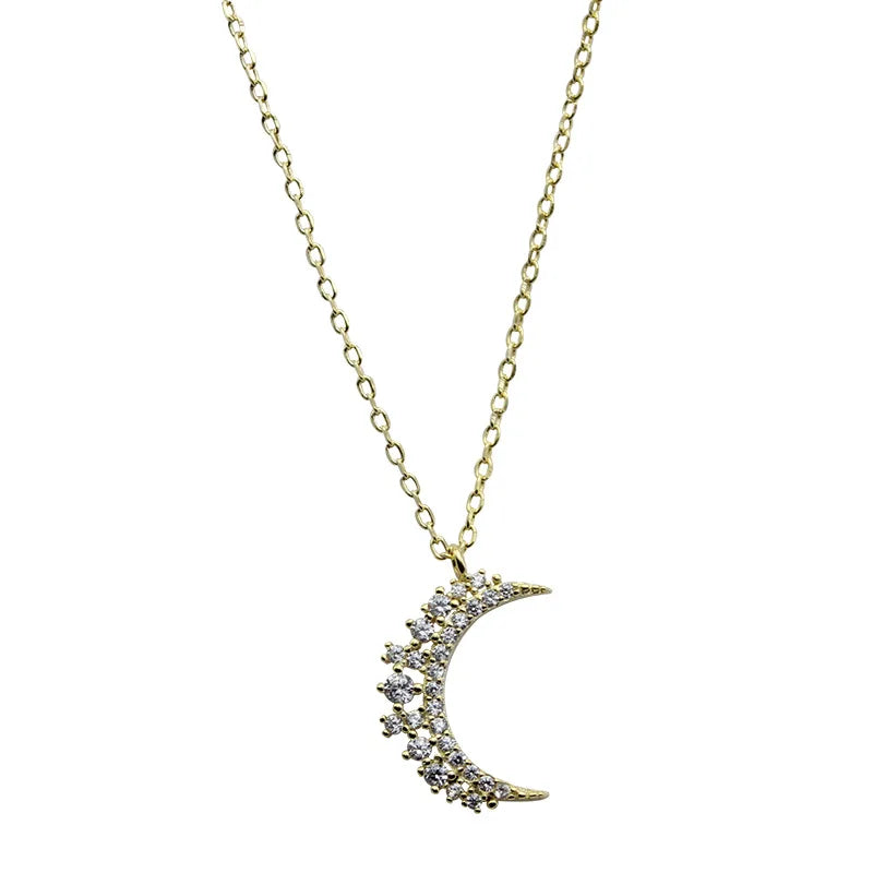Moon Pendant Necklace in Zircon for Women gold