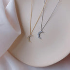 Moon Pendant Necklace in Zircon for Women gold silver