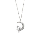 Moon and Cats Pendant Necklace with Crystal