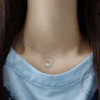 Moon and Cats Pendant Necklace with Crystal