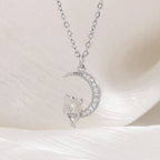 Moon and Cats Pendant Necklace with Crystal