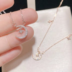 Moon and Star Pendant Necklace with Zircon for Women