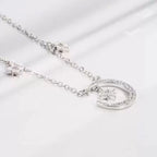 Moon and Star Pendant Necklace with Zircon for Women
