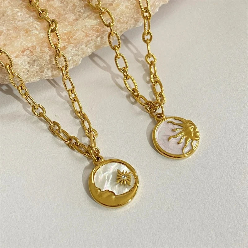 Moon or Sun Round Pendant Necklace