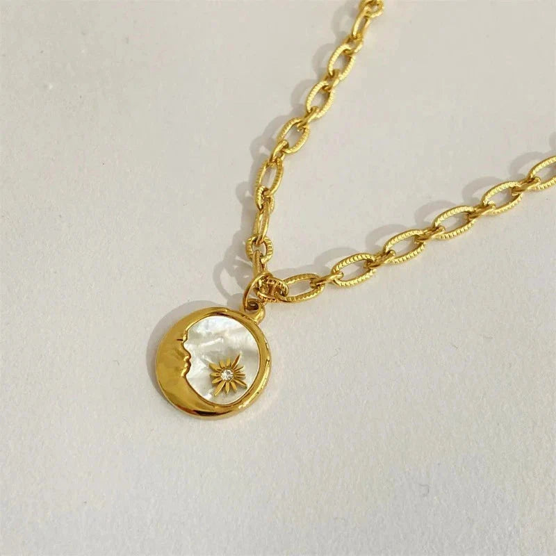 Moon or Sun Round Pendant Necklace