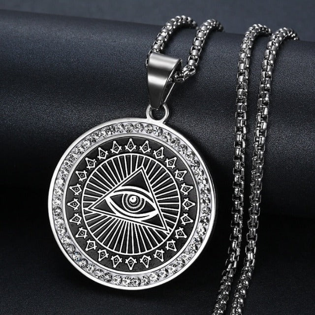 Pendant Necklace Eye of Providence Illuminati Pyramid silver