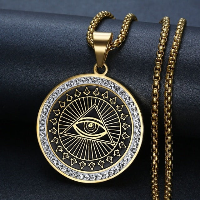 Pendant Necklace Eye of Providence Illuminati Pyramid gold