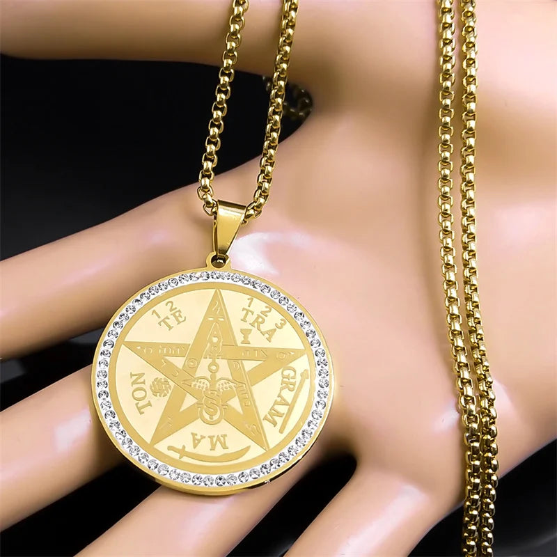 Wiccan Witchcraft Pentacle Pendant Necklace gold