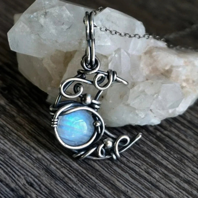 Collier Pendentif Pierre de Lune Vintage c