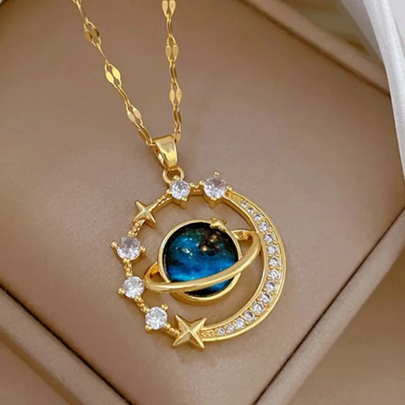Planet and Stars Pendant Necklace