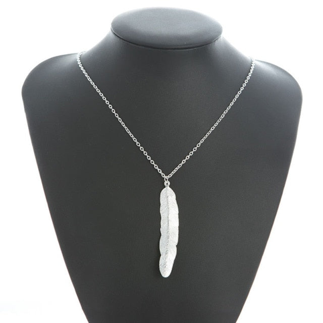 Silver Feather Pendant Necklace for Women