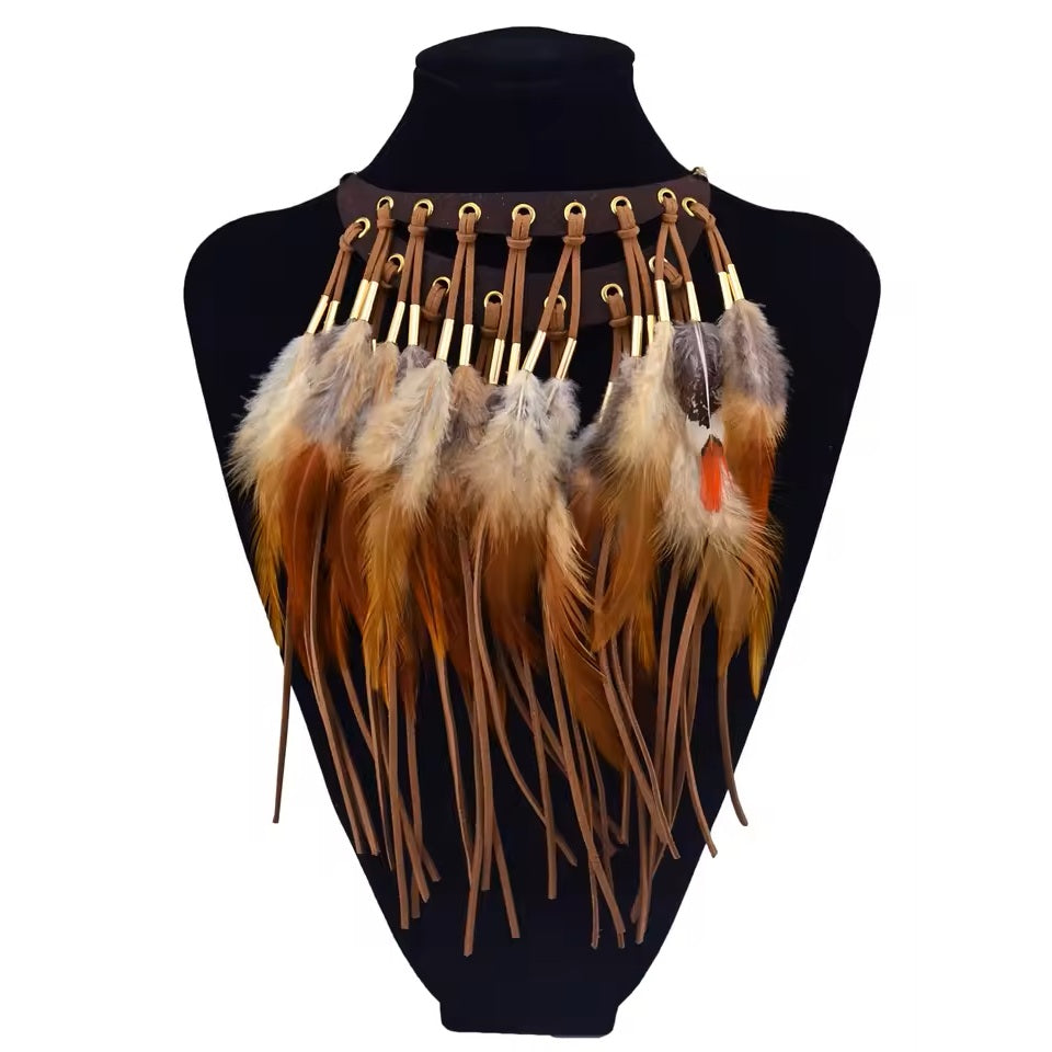Collier Pendentif Ras de Cou Ethnique Plume
