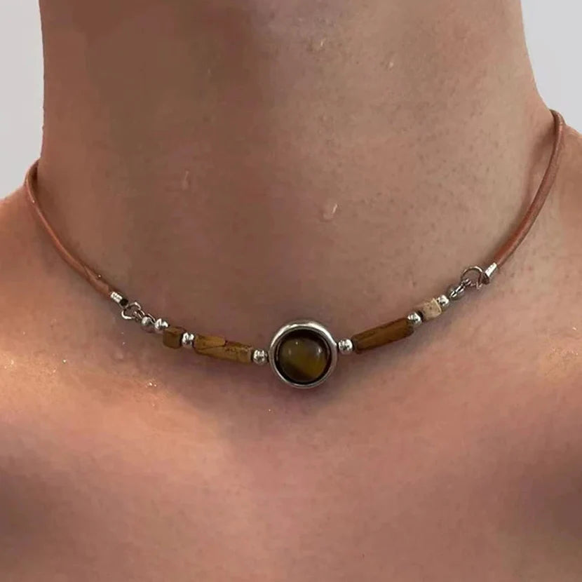 Tiger Eye Choker Pendant Necklace
