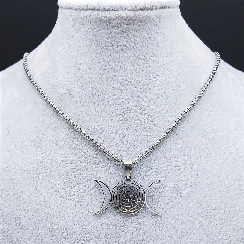 Hecate Wheel Pendant Necklace Witchcraft Wiccan Strophalos silver 50 cm