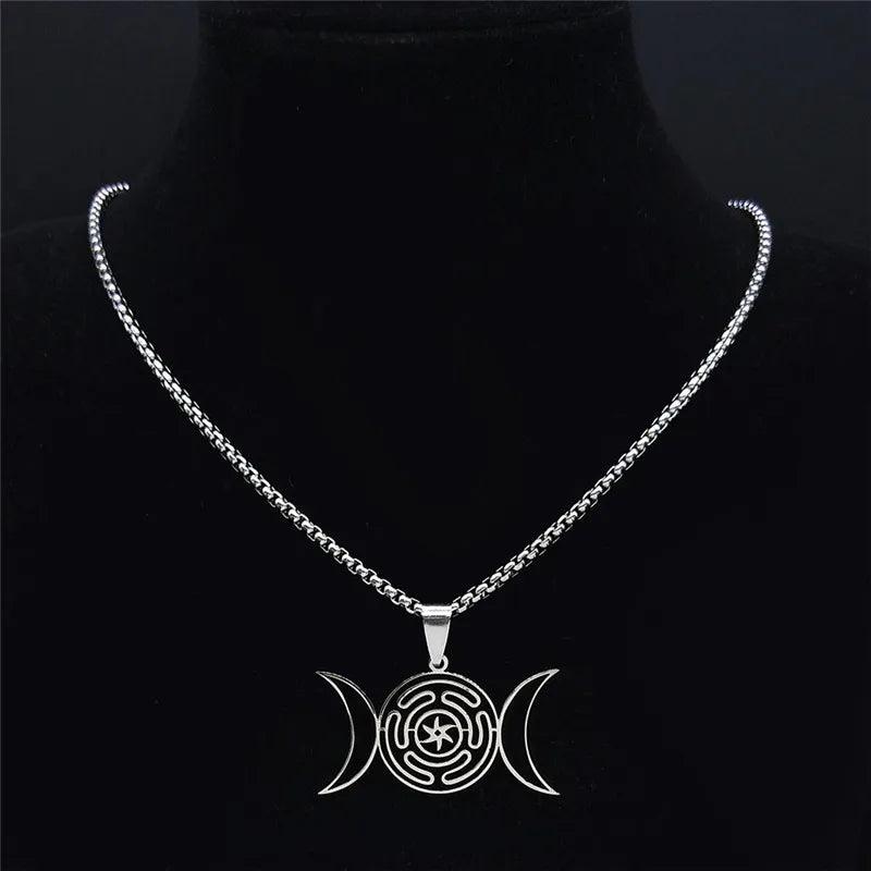Hecate Wheel Pendant Necklace Witchcraft Wiccan Strophalos silver 50 cm