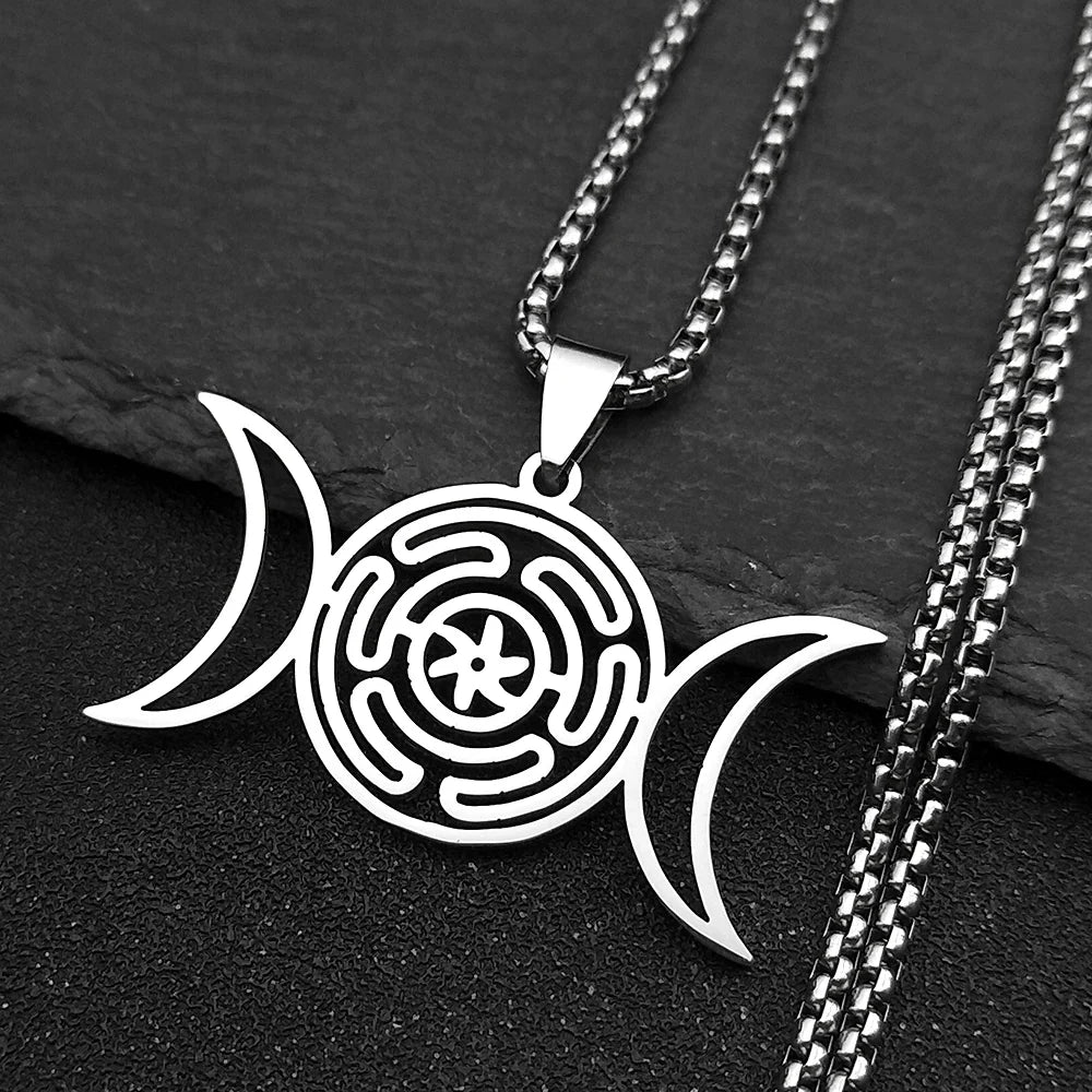 Hecate Wheel Pendant Necklace Witchcraft Wiccan Strophalos silver 50 cm