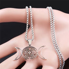 Hecate Wheel Pendant Necklace Witchcraft Wiccan Strophalos silver 50 cm