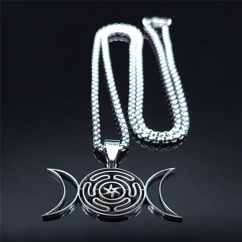 Hecate Wheel Pendant Necklace Witchcraft Wiccan Strophalos silver 50 cm