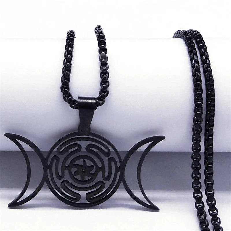 Hecate Wheel Pendant Necklace Witchcraft Wiccan Strophalos black 60 cm