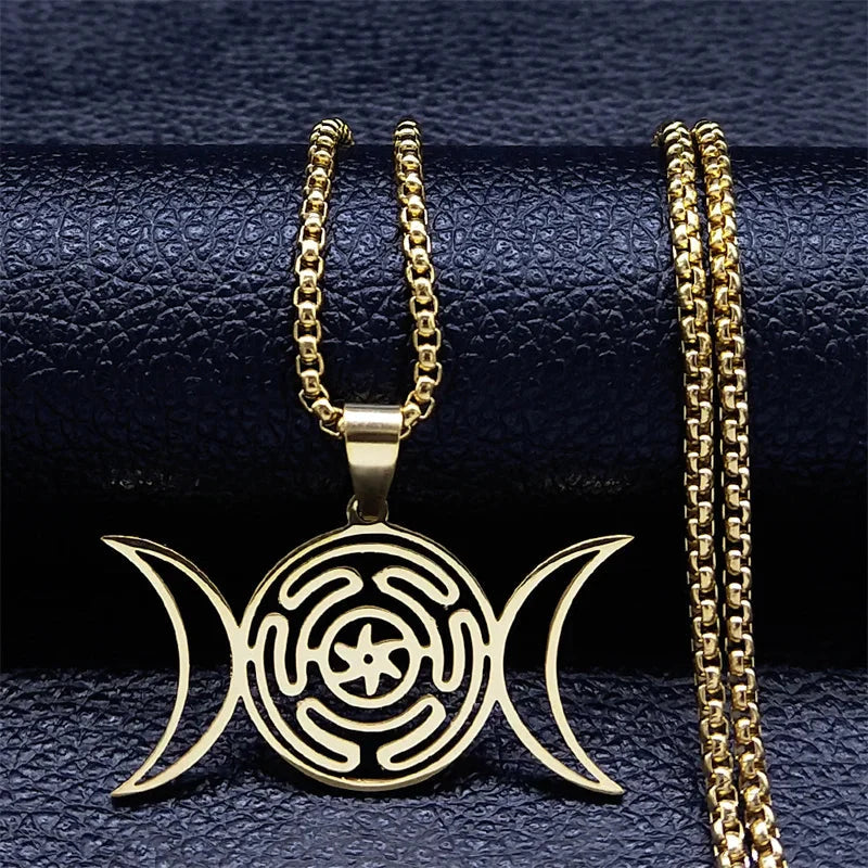 Hecate Wheel Pendant Necklace Witchcraft Wiccan Strophalos gold 60 cm