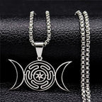 Hecate Wheel Pendant Necklace Witchcraft Wiccan Strophalos silver 50 cm