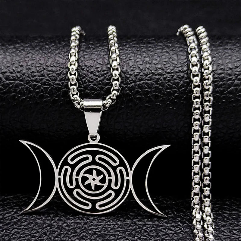 Hecate Wheel Pendant Necklace Witchcraft Wiccan Strophalos silver 50 cm
