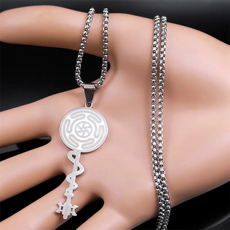 Hecate's Wheel Strophalos Witchcraft Wiccan Pendant Necklace silver 50 cm