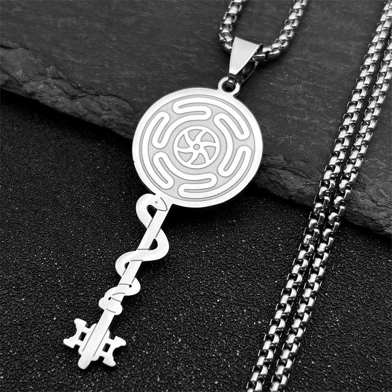 Hecate's Wheel Strophalos Witchcraft Wiccan Pendant Necklace silver 50 cm