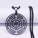 Hecate's Wheel Strophalos Witchcraft Wiccan Pendant Necklace black 60 cm