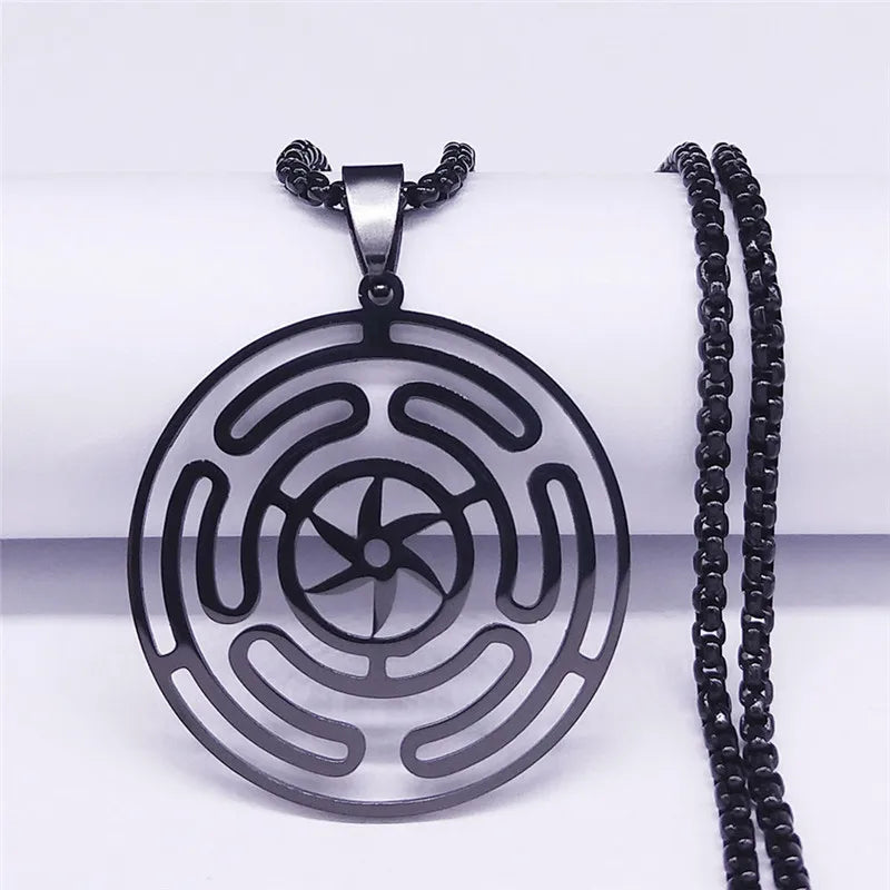 Hecate's Wheel Strophalos Witchcraft Wiccan Pendant Necklace black 60 cm