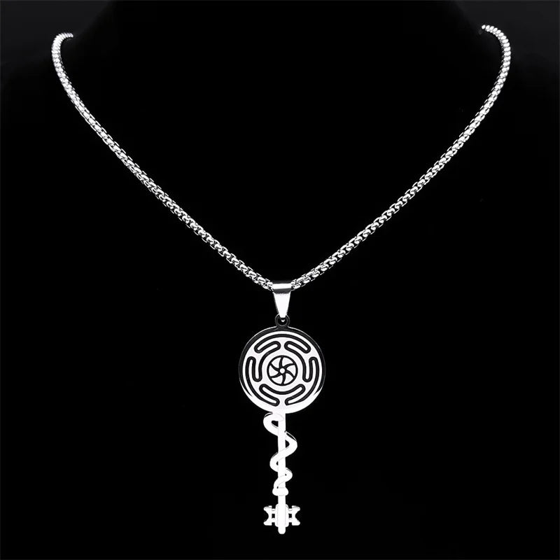 Hecate's Wheel Strophalos Witchcraft Wiccan Pendant Necklace silver 50 cm