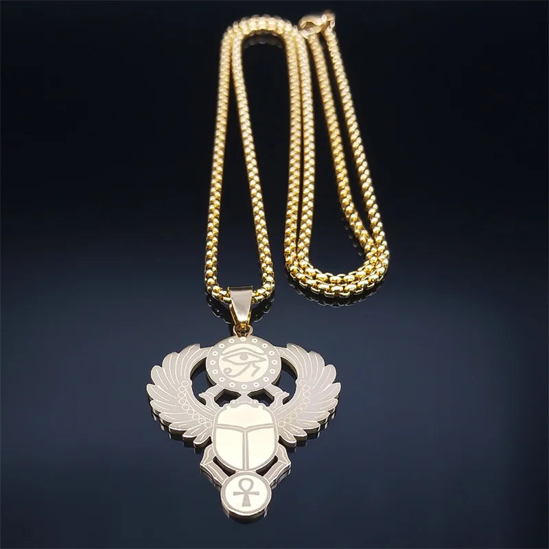 Egyptian Scarab Pendant Necklace Eye of Horus gold