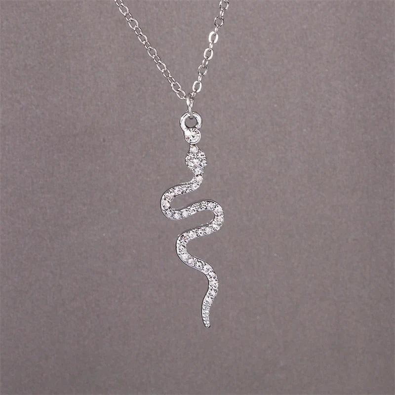 Snake Pendant Necklace Zircons silver