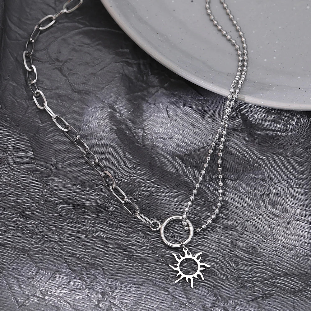 Asymmetric Sun Pendant Necklace silver
