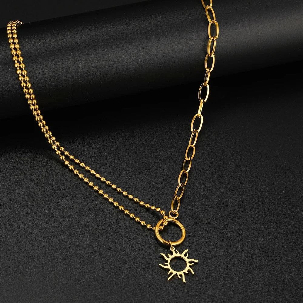 Collier Pendentif Soleil Asymétrique or