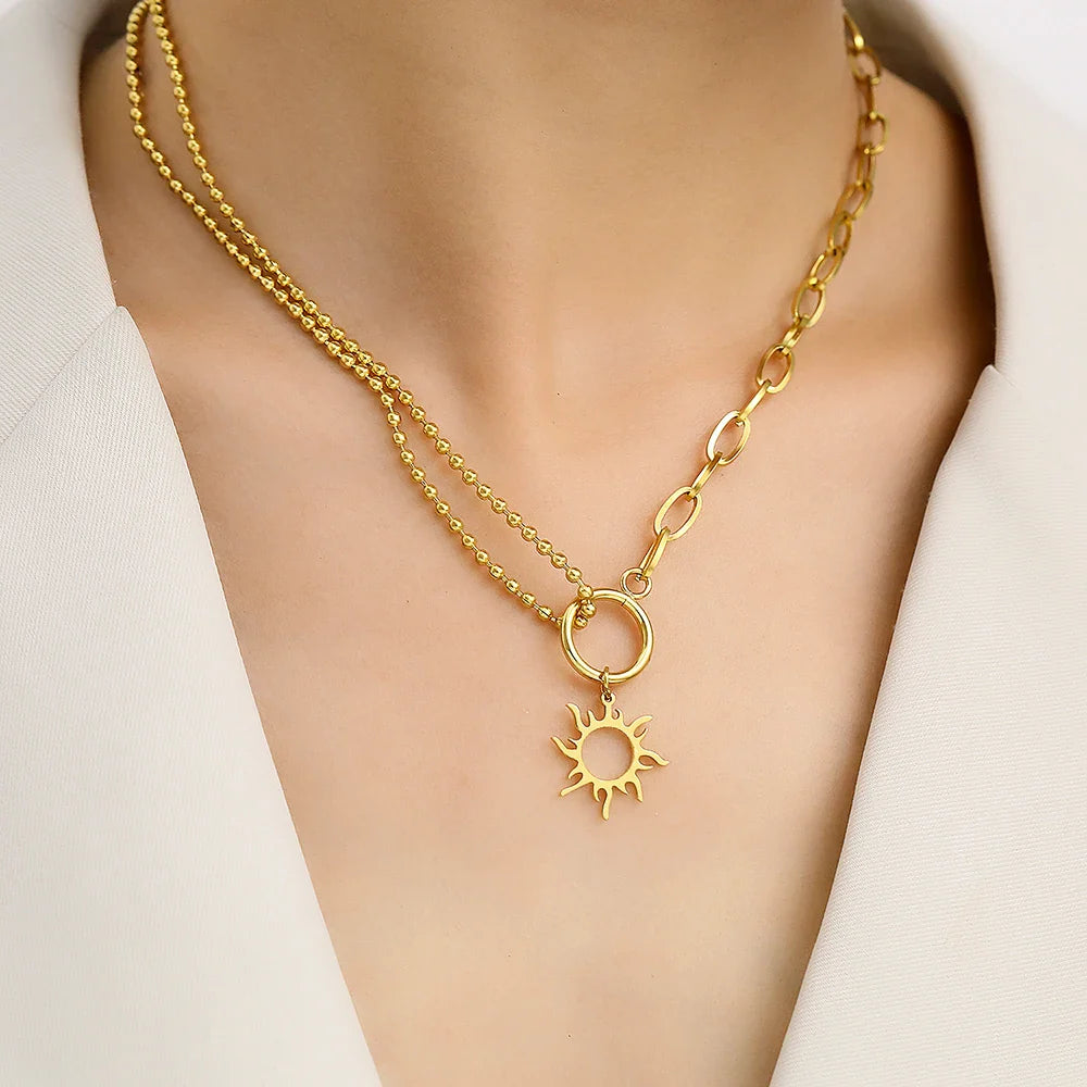 Asymmetric Sun Pendant Necklace gold