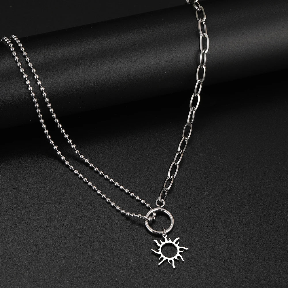 Asymmetric Sun Pendant Necklace silver