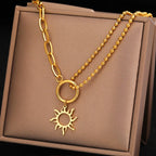 Asymmetric Sun Pendant Necklace gold
