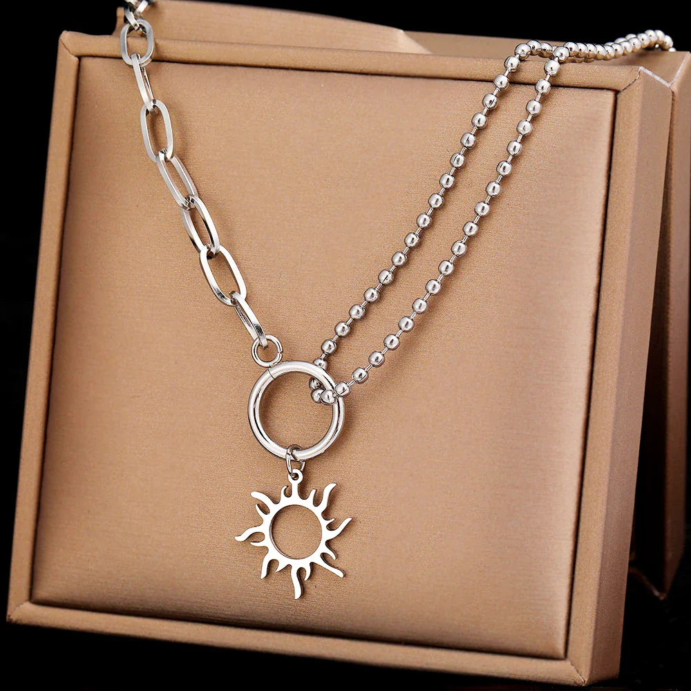 Asymmetric Sun Pendant Necklace silver