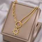 Asymmetric Sun Pendant Necklace gold
