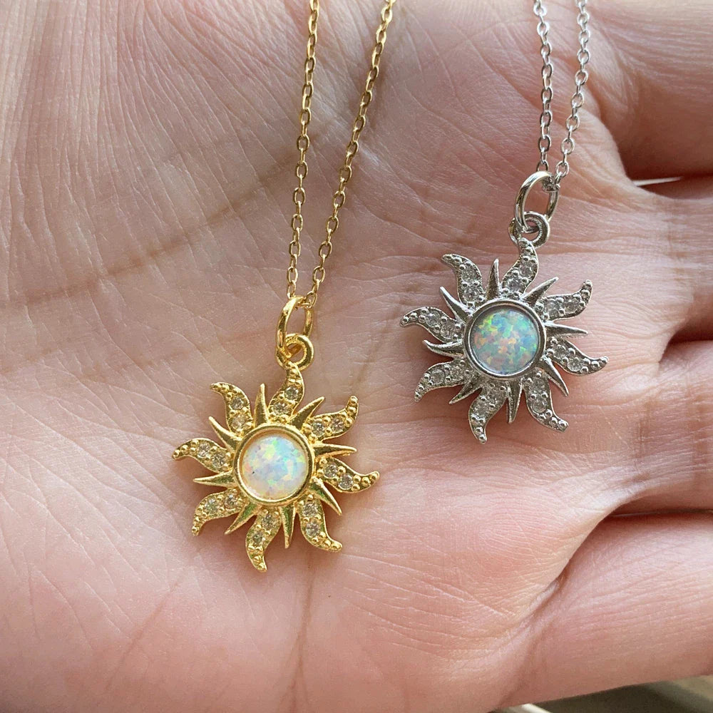 Sun Pendant Necklace with Gold Rhinestones